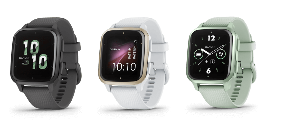 ガーミンの新GPSスマートウォッチ。Venu Sq 2 Shadow Gray／Slate、White／Cream Gold、Cool Mint／Metallic Mint